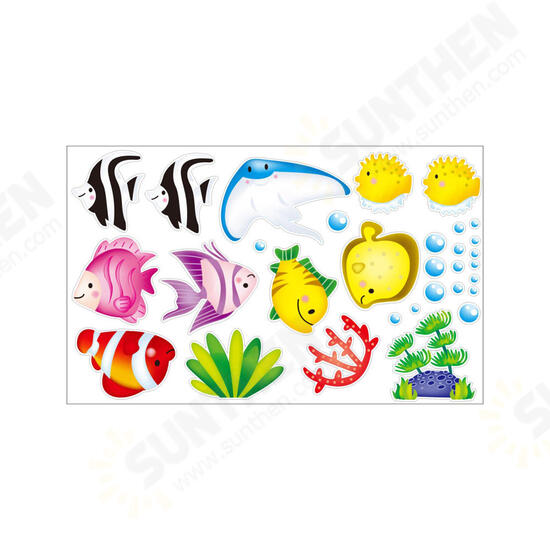 Tropical Cartoon Fish Sea Bubble Ocean World Removable Wall Bathroom Sticker Glass Pastes Decor