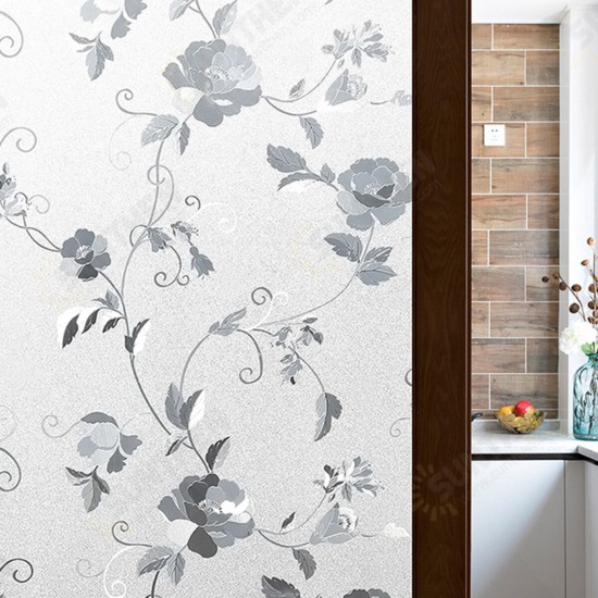 Window Film Sticker Glue-free Static Cling Glass DIY Home Decor Peony Flower