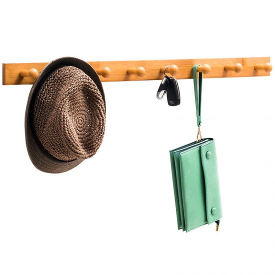 Wall-mounted Clothes Hook Natural Bamboo Coat Hanger Home Key Bag Storage Shelf