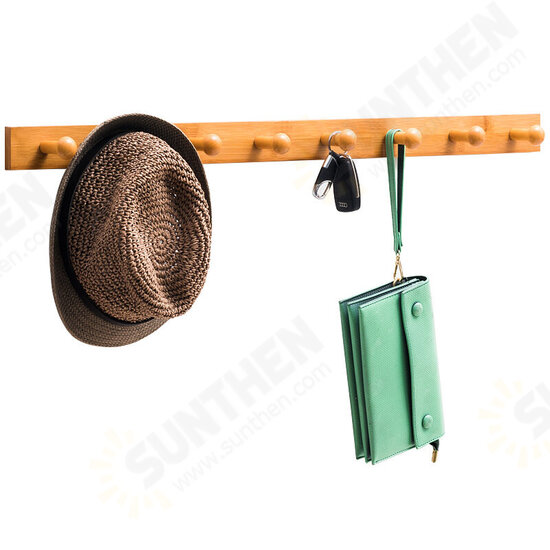 Wall-mounted Clothes Hook Natural Bamboo Coat Hanger Home Key Bag Storage Shelf