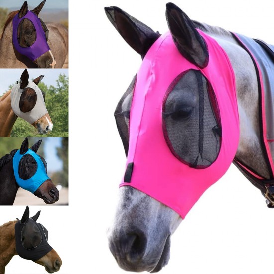 1 Pcs Anti-Fly Mesh Equine Mask Eyes Ears Protection Prevent Insect Bites UV-proof for Horse