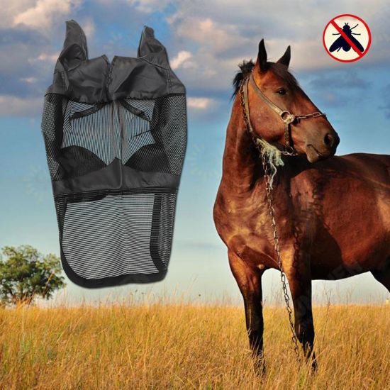 Equestrian Horse Anti-flies Anti-UV Mask Hood Horse Full Face Mesh Fleece Padded Midges