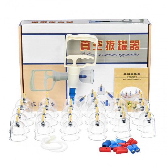 24 Cup Vacuum Cupping Set Massage Acupuncture Kit Suction Massager Pain Relief Device