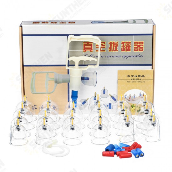 24 Cup Vacuum Cupping Set Massage Acupuncture Kit Suction Massager Pain Relief Device