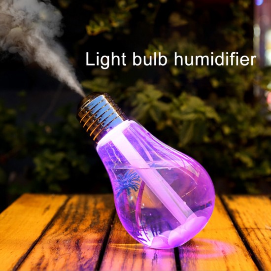 Portable LED Bulb Shape Humidifier 7 Color LED Night Light Air Humidifier USB Charging for Bedrom Home Office Travel