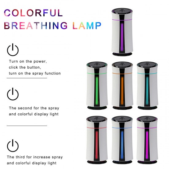 Portable USB Humidifier 2 Gear Spray Mode Air Diffuser Purifier Cool Mist Colorful LED Night Light Low Noise for Home Office Car