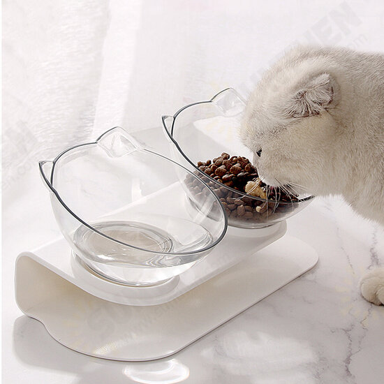 15° Tilt Angle Cat Food Bowl Raised Transparent Protect Cat's Spine Anti Vomiting Cat Dish Removable Easy Cleaning Pet Supplies