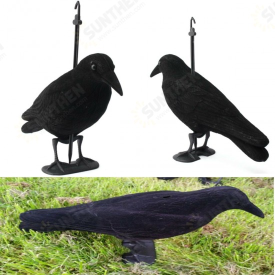 1Pcs Birds Decoy Plastic Flocked Hard Black Crow Trap Decoration for Hunting Camping