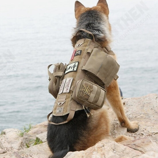 600D Nylon Tactical Dog Vests Military Dog Clothes with Storage Bag Training Load Bearing Harness