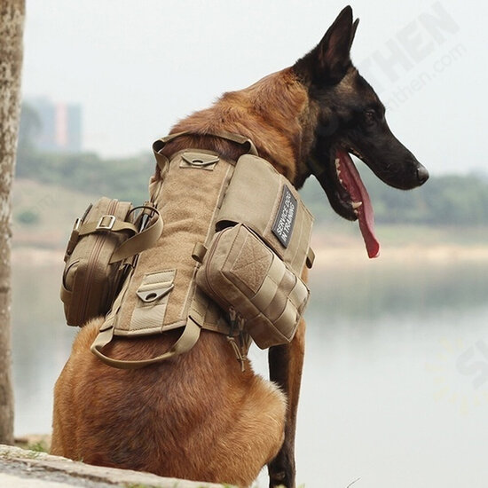 600D Nylon Tactical Dog Vests Military Dog Clothes with Storage Bag Training Load Bearing Harness