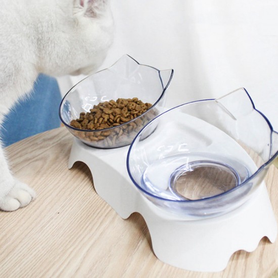 Cat Double Bowl Non-slip Pet Food Water Feeder Dish Elevated Stand Pet Supplies