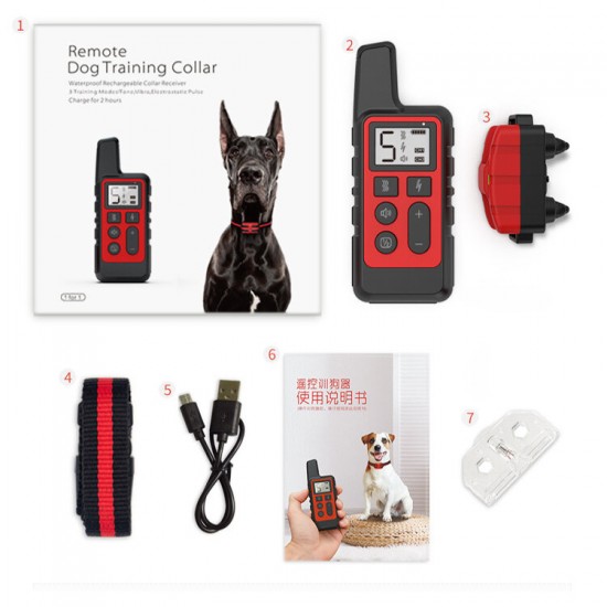 Dog Training Collar 500M Remote Control USB Rechargeable Waterproof Shock Electric Collar Anti Barking Device