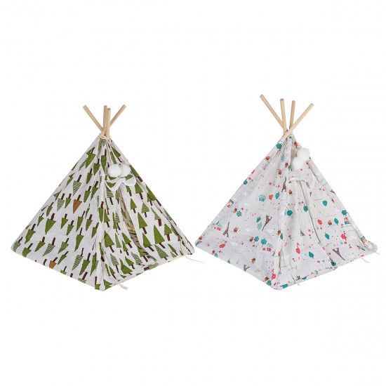 Foldable Linen Pet Bed Tent Dog House Bed Washable Puppy Cat Play Indoor Teepee Mat