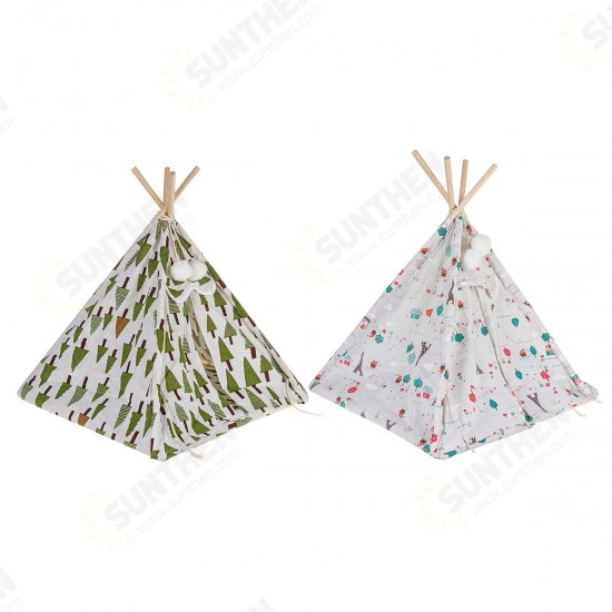 Foldable Linen Pet Bed Tent Dog House Bed Washable Puppy Cat Play Indoor Teepee Mat