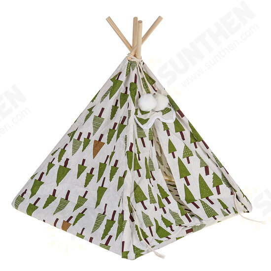 Foldable Linen Pet Bed Tent Dog House Bed Washable Puppy Cat Play Indoor Teepee Mat