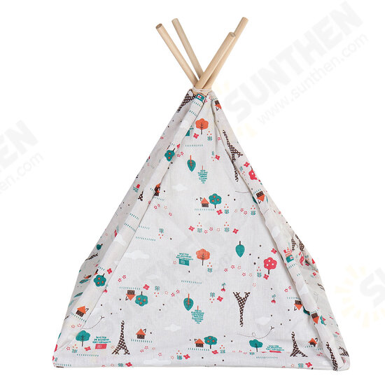 Foldable Linen Pet Bed Tent Dog House Bed Washable Puppy Cat Play Indoor Teepee Mat