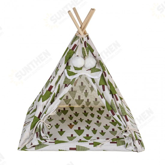 Foldable Linen Pet Bed Tent Dog House Bed Washable Puppy Cat Play Indoor Teepee Mat