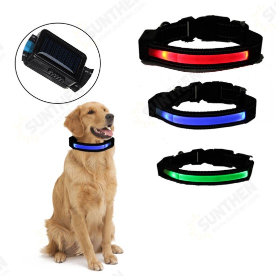 LED Dog Collar Anti-Lost Solar 2 Modes Luminous Pet Collar Warning Safety Night Light Dog Ring