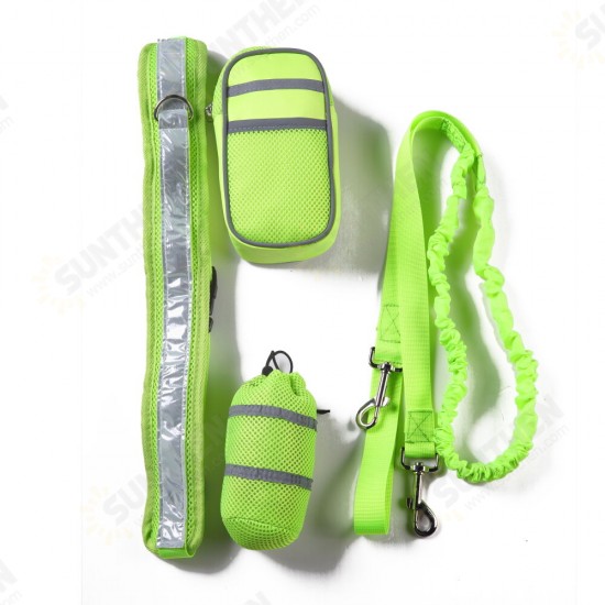 Nylon Pet Running Dog Strip Elastic Leash Zipper Bag Reflective Waist Belt Holder Set