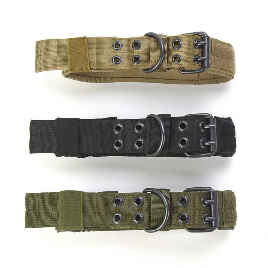 Nylon Tactical Dog Collar Dog Traction Rope Adjustable Training Dog Pet Collar With Metal D Ring Buckle