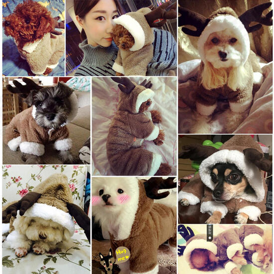 Pet Dog Cat ElK Costumes Winter Clothes Puppy Suit Christmas Party Dress Cosplay