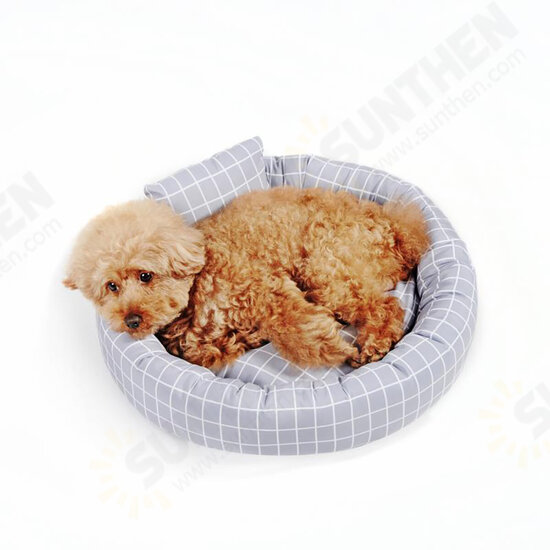 Pet Kennel Cat Dog Soft Comfortable Round Cushion Bed Winter Warm with Pillow