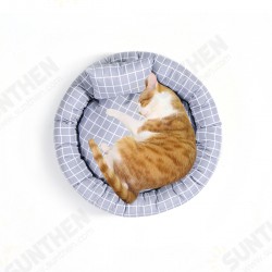 Pet Kennel Cat Dog Soft Comfortable Round Cushion Bed Winter Warm with Pillow