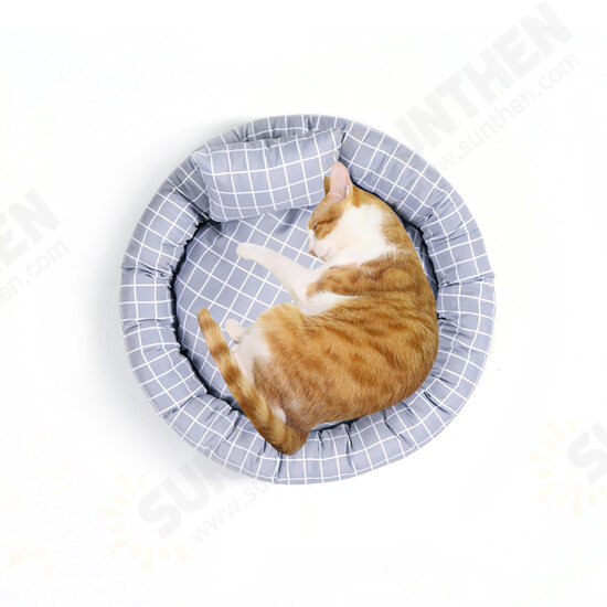 Pet Kennel Cat Dog Soft Comfortable Round Cushion Bed Winter Warm with Pillow