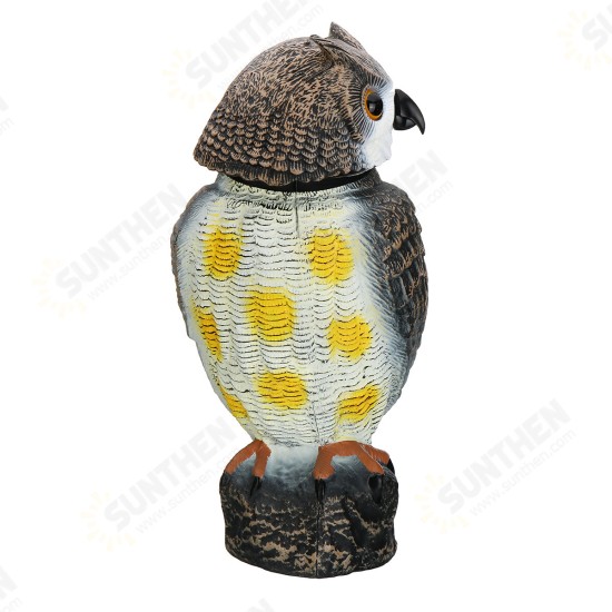 Plastic Realistic Owl Decoy 360° Rotating Head Birds Pest Repellent Control Scare Crow Garden Yard Realistic Bird Decoration Hunting Decoy