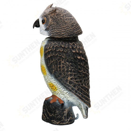 Plastic Realistic Owl Decoy 360° Rotating Head Birds Pest Repellent Control Scare Crow Garden Yard Realistic Bird Decoration Hunting Decoy