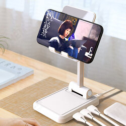 Desktop 3-Port USB Charger Foldable Height Adjustable Holder Tablet Stand For 4.0-12.9 Inch Smart Phone Tablet iPhone iPad Online Course Live Stream Desktop 3-Port USB Charger Foldable Height Adjustable Holder Tablet Stand For 4.0-12.9 Inch Smart Phone Tablet iPhone iPad Online Course Live Stream