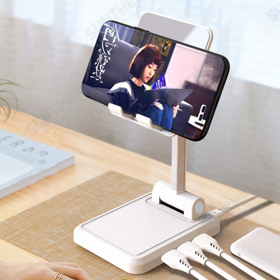 Desktop 3-Port USB Charger Foldable Height Adjustable Holder Tablet Stand For 4.0-12.9 Inch Smart Phone Tablet iPhone iPad Online Course Live Stream