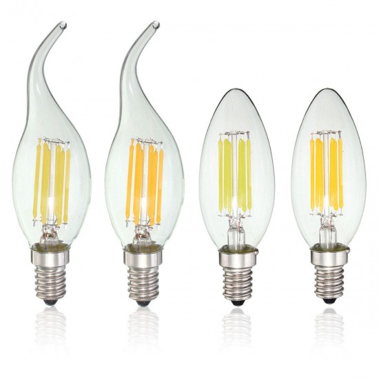 Dimmable E14 6W COB 600Lm Edison Filament Bulb LED Light Candle AC 110V