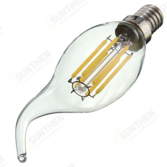 Dimmable E14 6W COB 600Lm Edison Filament Bulb LED Light Candle AC 110V