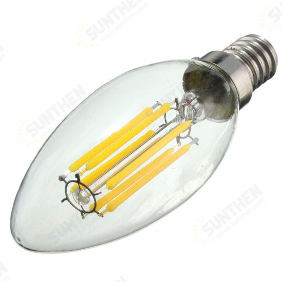 Dimmable E14 6W COB 600Lm Edison Filament Bulb LED Light Candle AC 110V