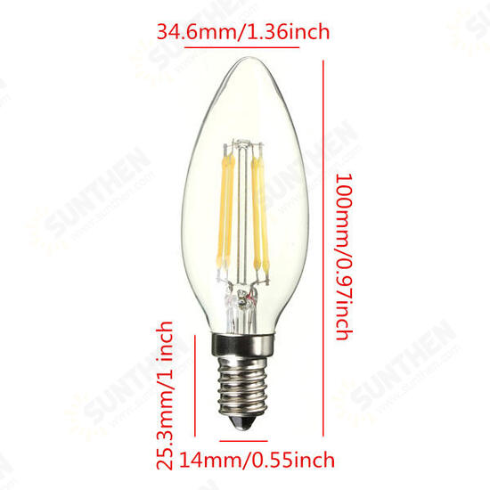 E14 4W Pure/Warm White Edison Filament LED Candle Flame Lamp 220-240V