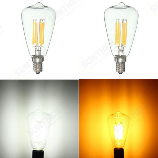 E14 6W LED Filament COB Retro Pure White Warm White Candle Light Lamp Bulb AC220V