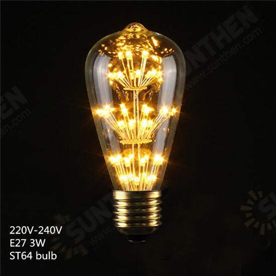 E27 ST64 3W Vintage Antique Edison Style Carbon Filament Clear Glass Bulb 220-240V