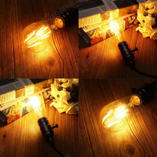 E27 ST64 6W Clear Cover Dimmable Edison Retro Vintage Filament COB LED Bulb Light Lamp AC110/220V