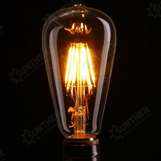 E27 ST64 6W Clear Cover Dimmable Edison Retro Vintage Filament COB LED Bulb Light Lamp AC110/220V