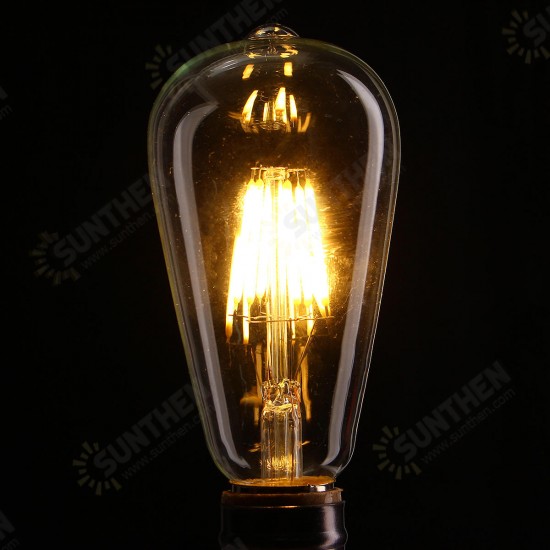 E27 ST64 6W Clear Cover Dimmable Edison Retro Vintage Filament COB LED Bulb Light Lamp AC110/220V