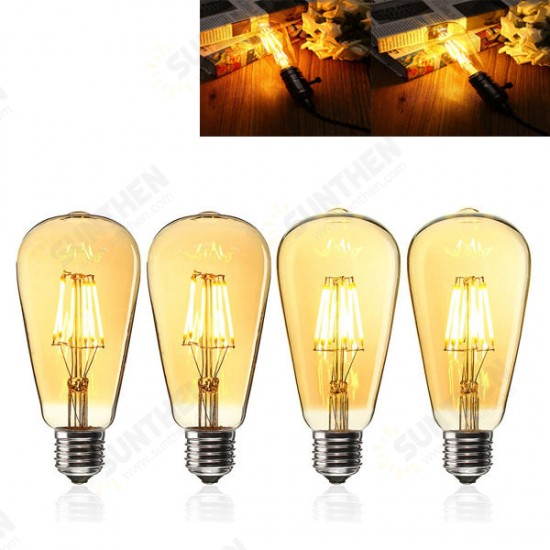 E27 ST64 6W Golden Cover Dimmable Edison Retro Vintage Filament COB LED Bulb Light Lamp AC110/220V