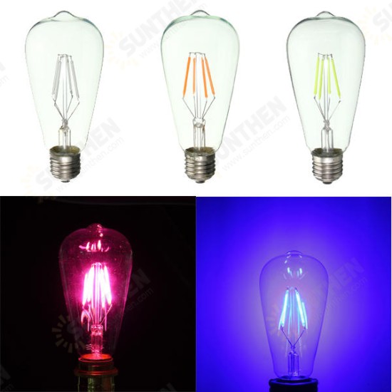 E27 ST64 Retro Edison LED 4W COB Squirrel Cage Colorful Filament Glass Light Lamp Bulb AC 220V