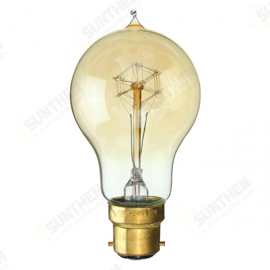 AC220V B22 60W A19 Teardrops Shape Amber Shell Edison Retro Incandescent Light Bulb for Home