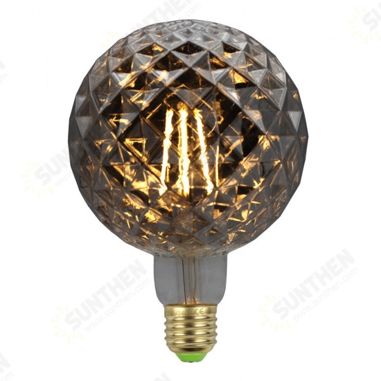 Lighting Designer AC220V E27 2700K 4W G125 LED Incandescent Light Bulb Smoky Gray Pineapple Pattern Glass Edison Bulb Filament Lamp Retro Decor