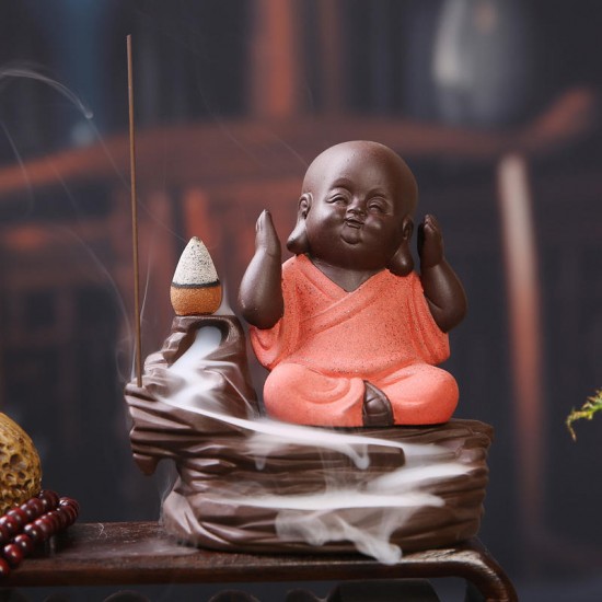 Buddha Backflow Incense Cone Burner Holder Buddhist Monk Zazen Home Fragrant Backflow Censer Decor