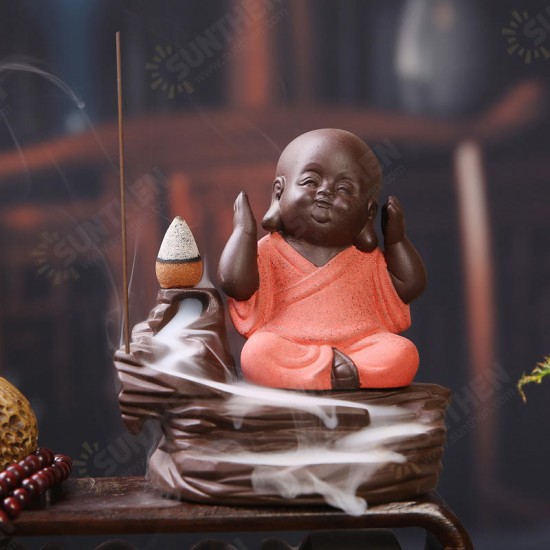 Buddha Backflow Incense Cone Burner Holder Buddhist Monk Zazen Home Fragrant Backflow Censer Decor