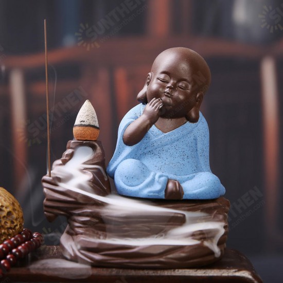 Buddha Backflow Incense Cone Burner Holder Buddhist Monk Zazen Home Fragrant Backflow Censer Decor