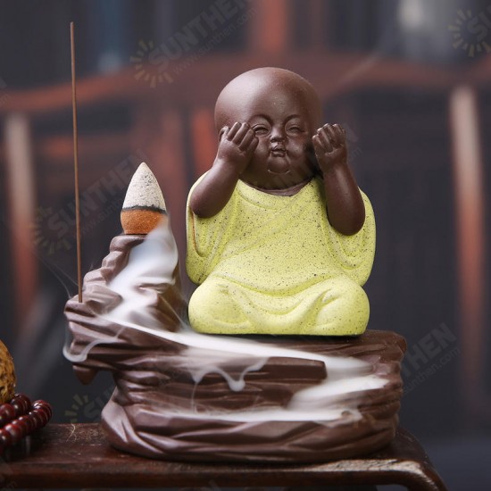 Buddha Backflow Incense Cone Burner Holder Buddhist Monk Zazen Home Fragrant Backflow Censer Decor