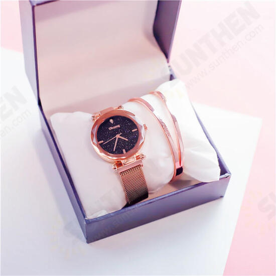 Luxury Clock Magnet Buckle Starry Sky Diamond Quartz Watch Geometric Surface Fashion Casual Dress Wristwatch